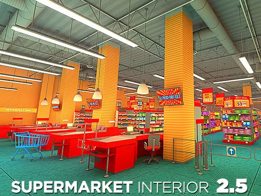 Supermarket Interior 2.0    卡通超市便利店商店室内场景