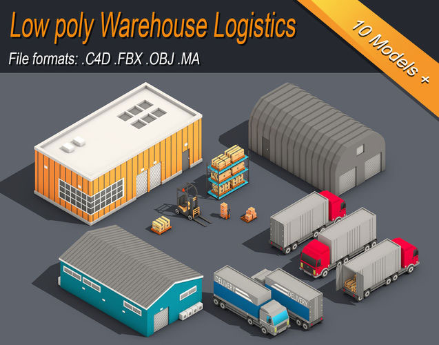 Low Poly Warehouse Logistics Isometric VR  AR  low-poly 3d model