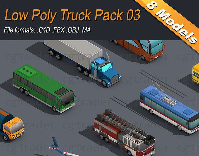 Low Poly Truck Pack 03 Isometric VR  AR  low-poly 3d model