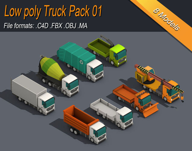 Low Poly Truck Pack 01 Isometric VR  AR  low-poly 3d model