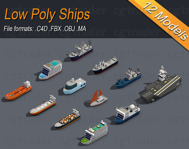 Low poly Ships pack 01 Isometric Low-poly 3D model