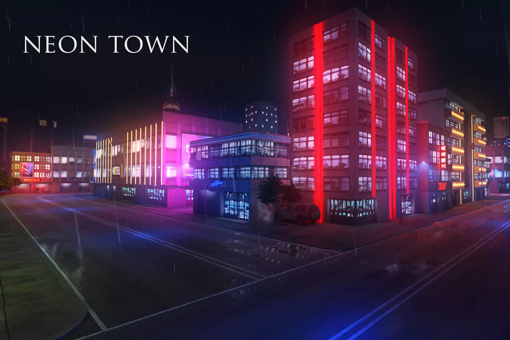 Neon Town - Mobile 1.0 雨夜霓虹灯城市小镇场景