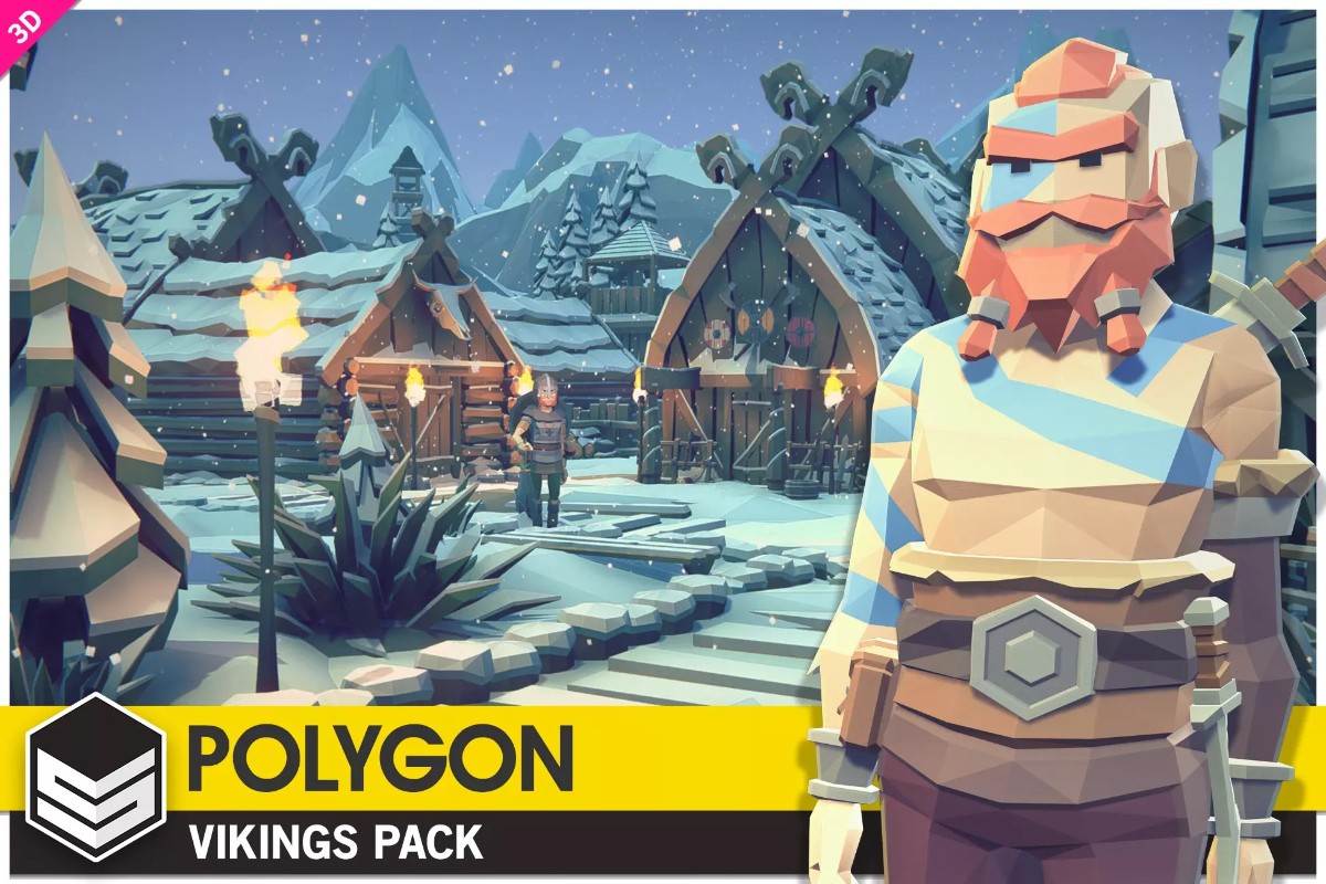 POLYGON Vikings - Low Poly 3D Art by Synty 1.3低聚雪景木屋环境